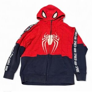 Marvel Spider Man Hoodie Kids Size 7 Full Zip Mask Hood Red Blue